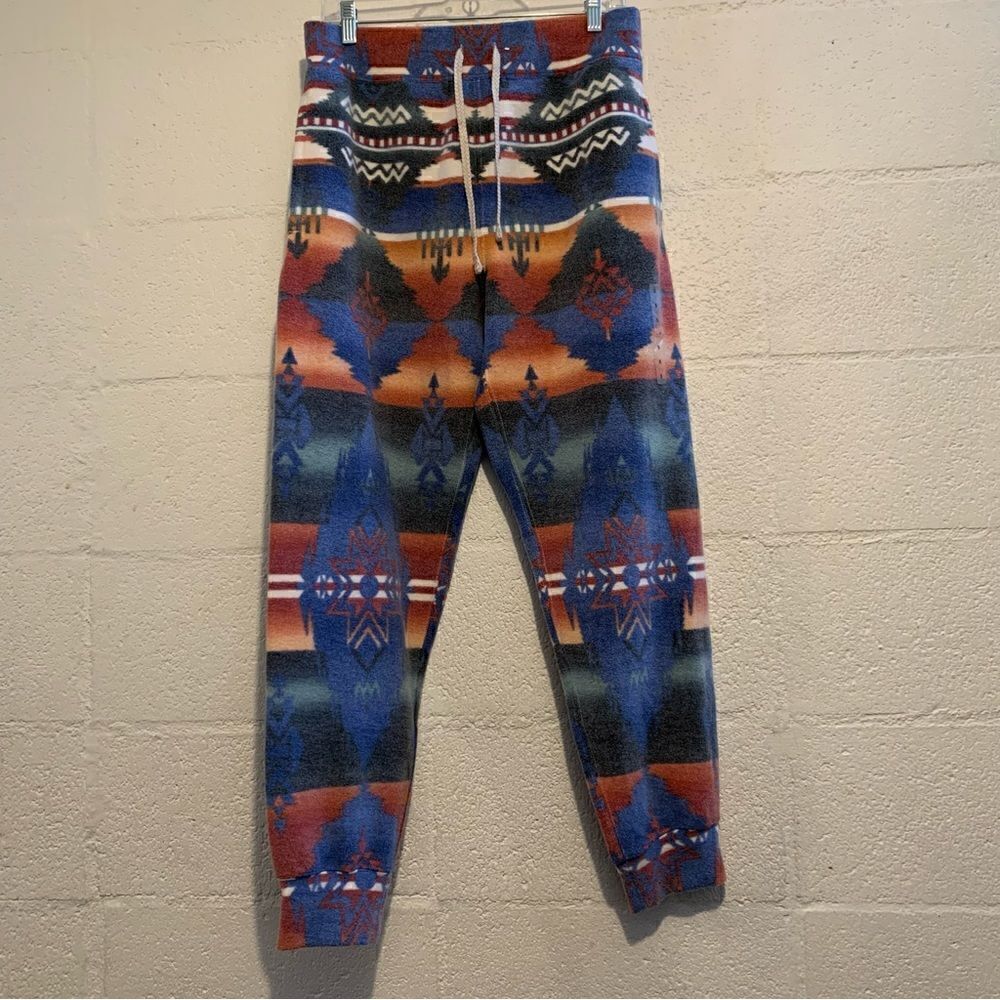 NWT Polo Ralph Lauren Men’s Blue Multi Aztec Southwestern Fleece Sweat Pants Sm
